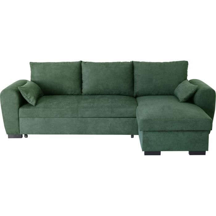 Canapé d'angle convertible réversible MAX - Méridienne avec coffre - Tissu vert forêt - L 240 x P 14