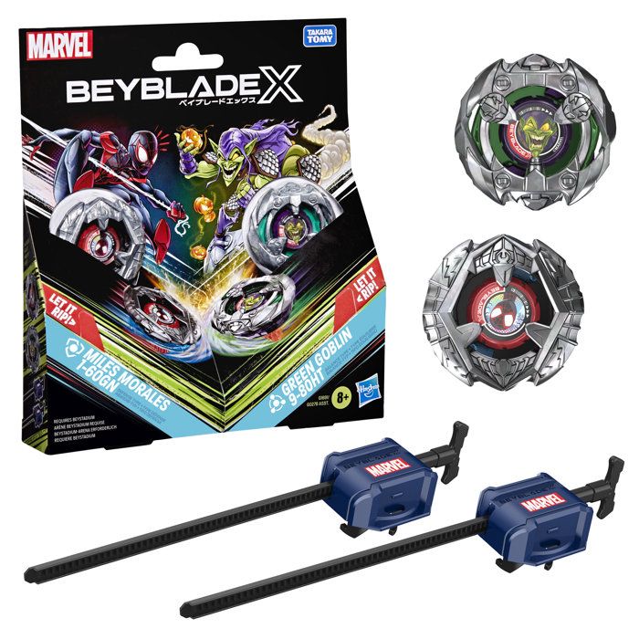 Beyblade X Miles Morales 1 60GN contre Goblin 9 80HT 2 toupies de compétition Takara Tomy 2 lanceurs dès