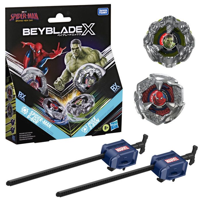 Beyblade X et Marvel Spider Man 6 60R contre Hulk 3 2 toupies de compétition Takara Tomy 2 lanceurs dès