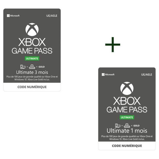 Abonnement Xbox Game Pass Ultimate 3 Mois + Abonnement Xbox Game Pass Ultimate 1 Mois Codes de
