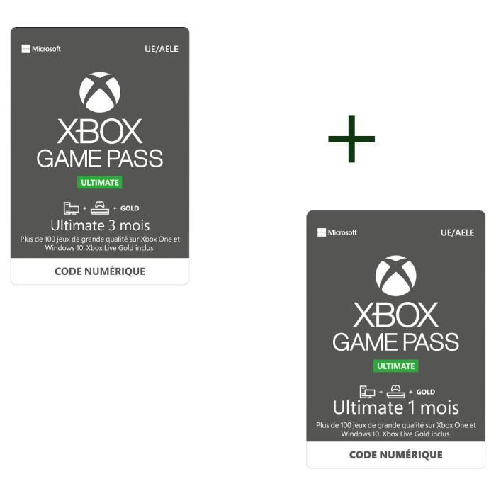 Kluisje molecuul Eindig Abonnement Xbox Game Pass Ultimate 3 Mois + Abonnement Xbox Game Pass  Ultimate 1 Mois - Codes de Téléchargement - Cdiscount Jeux vidéo