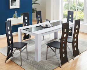 TABLE À MANGER COMPLÈTE Ensemble repas 6 personnes - BAÏTA - Gamme DAMIA - Noir et blanc - L 180 x P 90 x H 75 cm