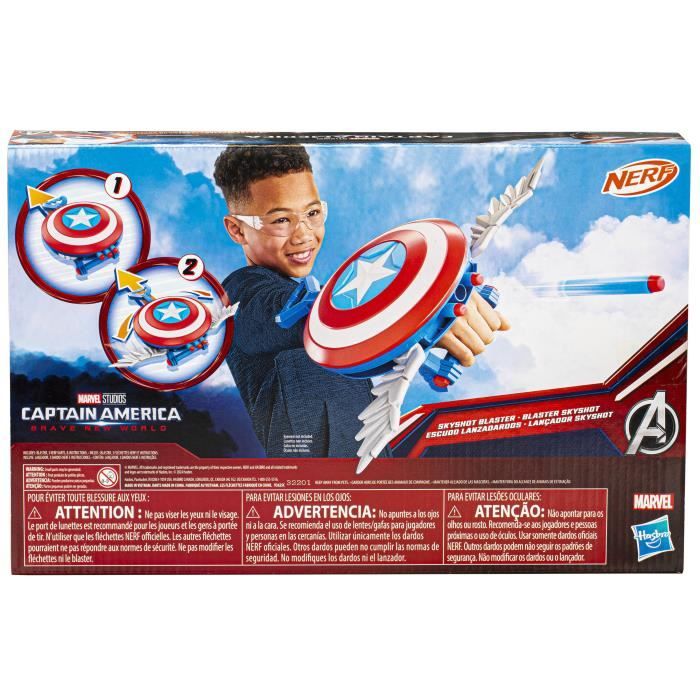 Nerf Skyshot Blaster Capitán América Brave New World - Lanzador De Escudo Con Dardos Para Niños