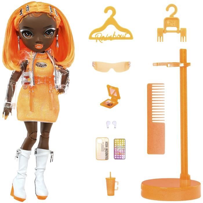 Rainbow High S23 Fashion Doll - Poupée 27 cm Michelle St Charles (Orange  Fluo) - 1 tenue, 1 paire de chaussures et des accessoires - Cdiscount Jeux  - Jouets