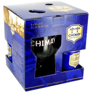 BIERE Coffret Chimay Bleue -  3 bières de 33 cl + 1 verr