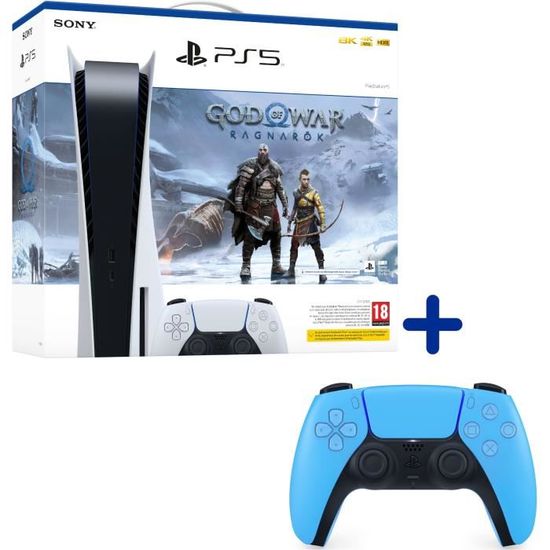 Pack PS5 Standard : Console PS5 + God of War : Ragnarök (Code) + DualSense Starlight Blue