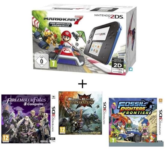 Pack Nintendo 2DS Mario Kart 7 + Fire Emblem Fates: Conquête + Monster Hunter Generations 3DS + Fossil Fighters