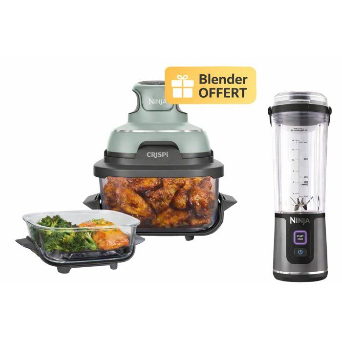 Friteuse sans huile portable - NINJA - CRISPI - 14L et 38L - 4 programmes - 1700W - Sauge + Blender portable Blast Noir offert