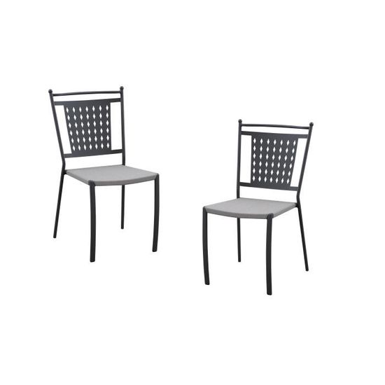 Lot de 2 chaises de jardin - Style zellige - Acier thermolaqué + Textilene - 50 x 59 x 91 cm