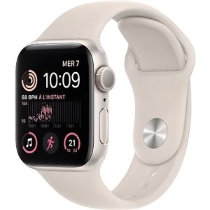 MONTRE CONNECTÉE Apple Watch (Series SE) 2022 GPS 40 mm - Aluminium Blanc - Bracelet sport Blanc - Reconditionné - Excellent état