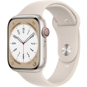 MONTRE CONNECTÉE Apple Watch (Series 8) 2022 GPS 45 mm - Aluminium Lumière stellaire - Bracelet sport Blanc - Reconditionné - Excellent état