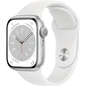 MONTRE CONNECTÉE Apple Watch (Series 8) 2022 GPS 41 mm - Aluminium Argent - Bracelet sport Blanc - Reconditionné - Excellent état