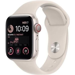 MONTRE CONNECTÉE Apple Watch (Series SE) 2022 GPS 44 mm - Aluminium Lumière stellaire - Bracelet sport Blanc - Reconditionné - Excellent état