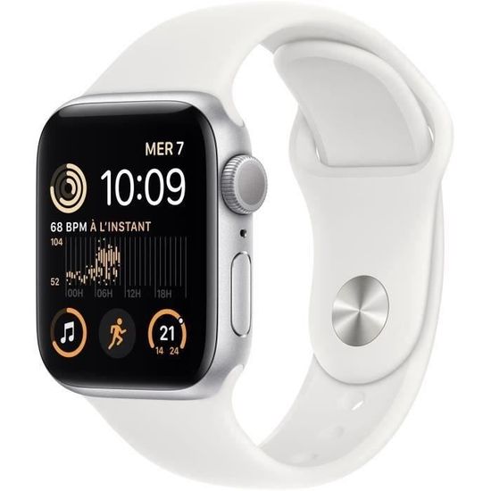 Apple Watch SE GPS (2e génération) - 40mm - Boîtier Silver Aluminium - Bracelet White Sport (2022) - Reconditionné - Excellent état
