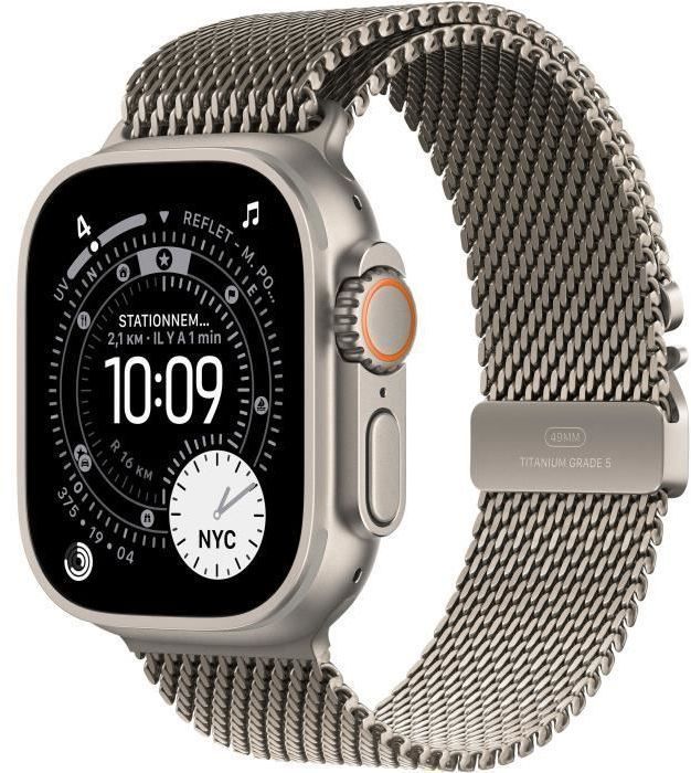 Apple Watch Ultra 3 GPS + Cellular - 49mm Natural Titanium - Bracelet Milanese Loop - L (2025) - Reconditionné - Excellent état