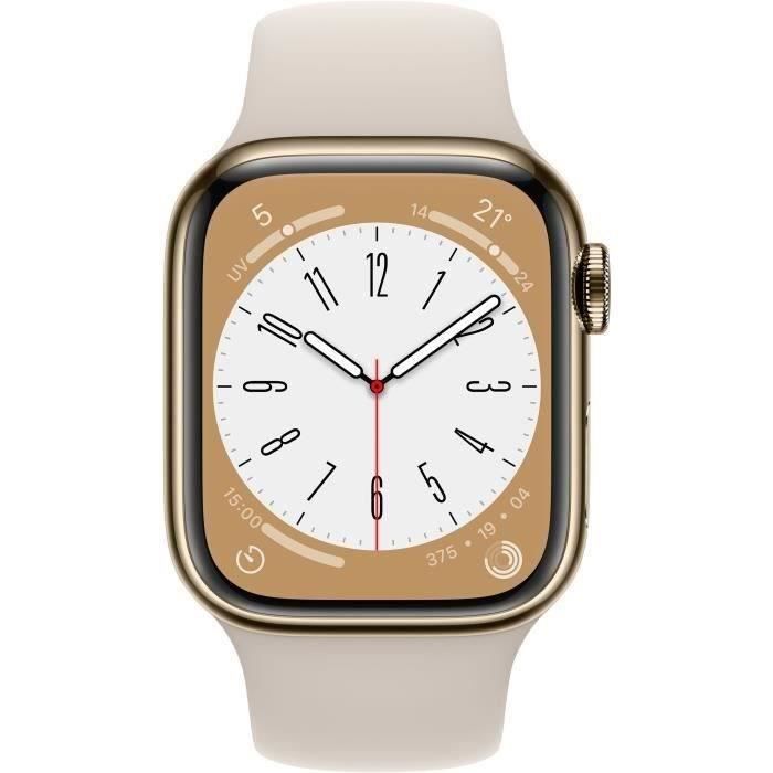 Apple Watch Series 8 GPS + Cellular 41mm Boîtier Gold Stainless Steel Bracelet Starlight Très bon état - vue 5
