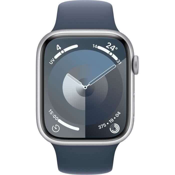 Apple Watch Series 9 GPS - 45mm - Boîtier Silver Aluminium - Bracelet Storm Blue Sport Band - S/M - Reconditionné - Excellent état - Apple