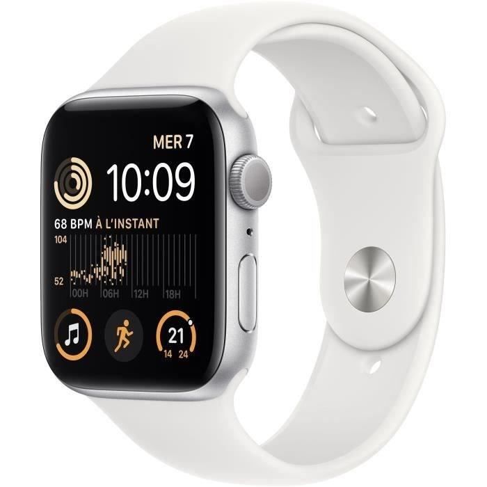 Apple Watch SE GPS (2e génération) - 44mm - Boîtier Silver Aluminium - Bracelet White Sport (2022) - Reconditionné - Excellent état - Apple
