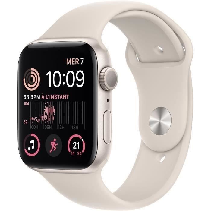 Apple Watch SE GPS (2e génération) - 44mm - Boîtier Starlight Aluminium - Bracelet Starlight (2022) - Reconditionné - Excellent - Apple