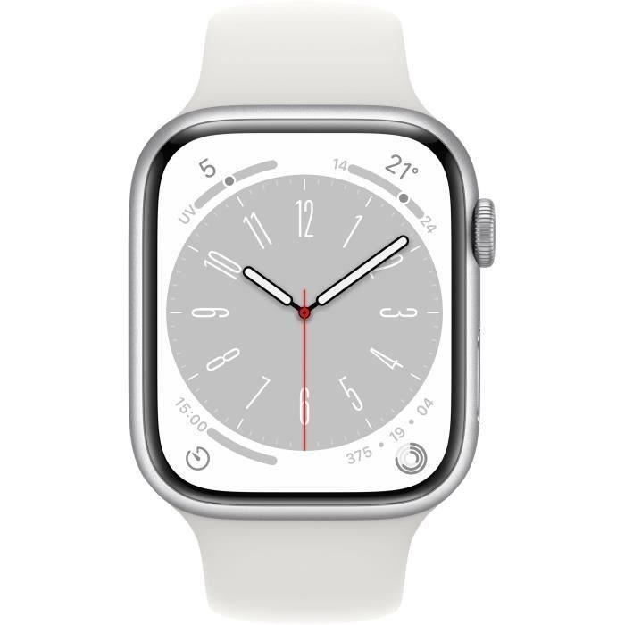 Apple Watch Series 8 GPS - 45mm - Boîtier Silver Aluminium - Bracelet White Sport Band - Regular - Reconditionné - Excellent état - Apple