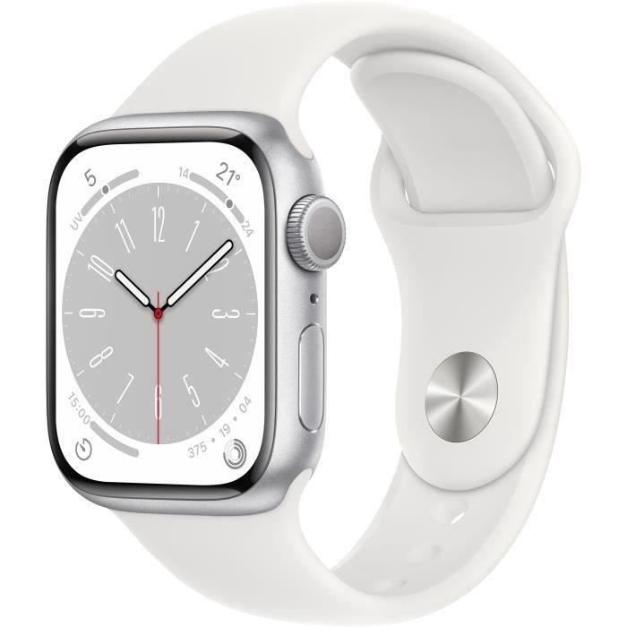 Apple Watch Series 8 GPS - 41mm - Boîtier Silver Aluminium - Bracelet White Sport Band - Reg (2022) - Reconditionné - Excellent - Apple