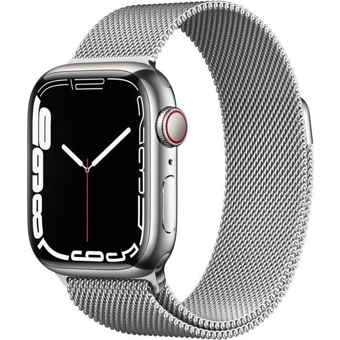 Apple Watch Series 7 GPS + Cellular - 41mm - Boîtier Silver Stainless Steel - Bracelet Silver(2021) - Reconditionné - Excellent - Apple