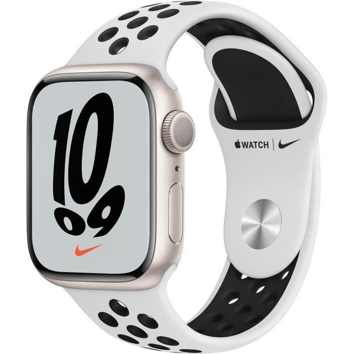 Apple Watch Nike Series 7 GPS - 41mm - Boîtier Starlight Aluminium - Bracelet Pure Platinum (2021) - Reconditionné - Excellent état - Apple