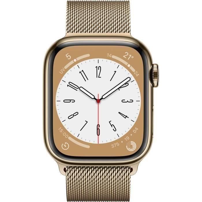 Apple Watch Series 8 GPS + Cellular - 41mm - Boîtier Gold Stainless Steel - Bracelet Gold Milanese - Reconditionné - Excellent état