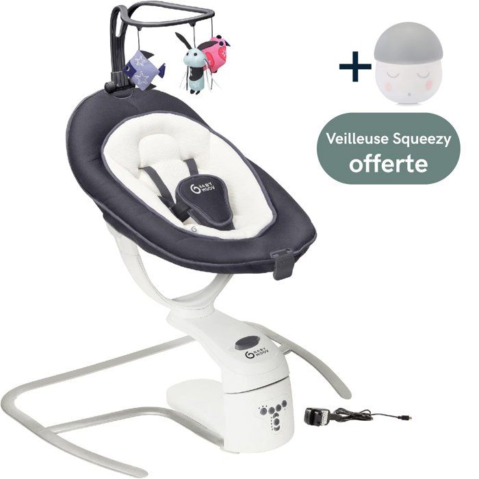 Babymoov Balancelle Bébé Electrique Swoon Motion Assise à 360° 5 vitesses + Veilleuse squeezy offerte