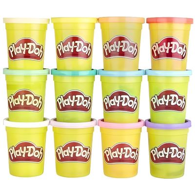 Play-Doh Pack De 12 Pots - Pâte à Modeler 28g - Couleurs Vert, Rouge, Rose, Bleu - Avec Autocollants