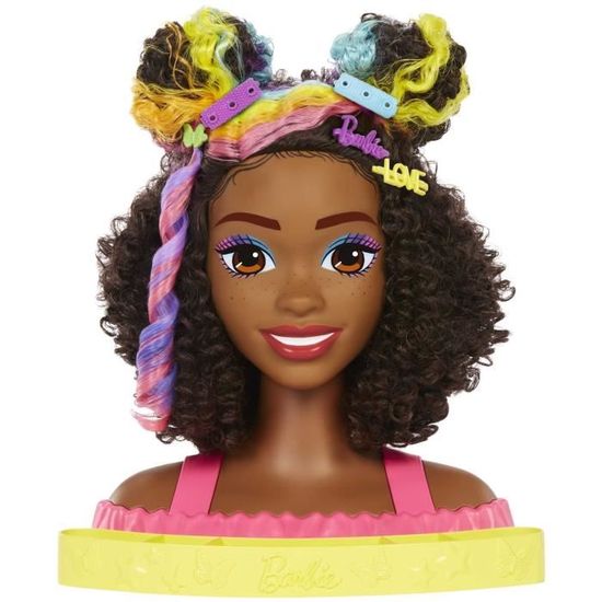 Barbie Ultra Chevelure Tête à Coiffer – Cheveux Bruns Ondulés Arc-en-Ciel, 22 Accessoires Color Reveal, Dès 3 Ans