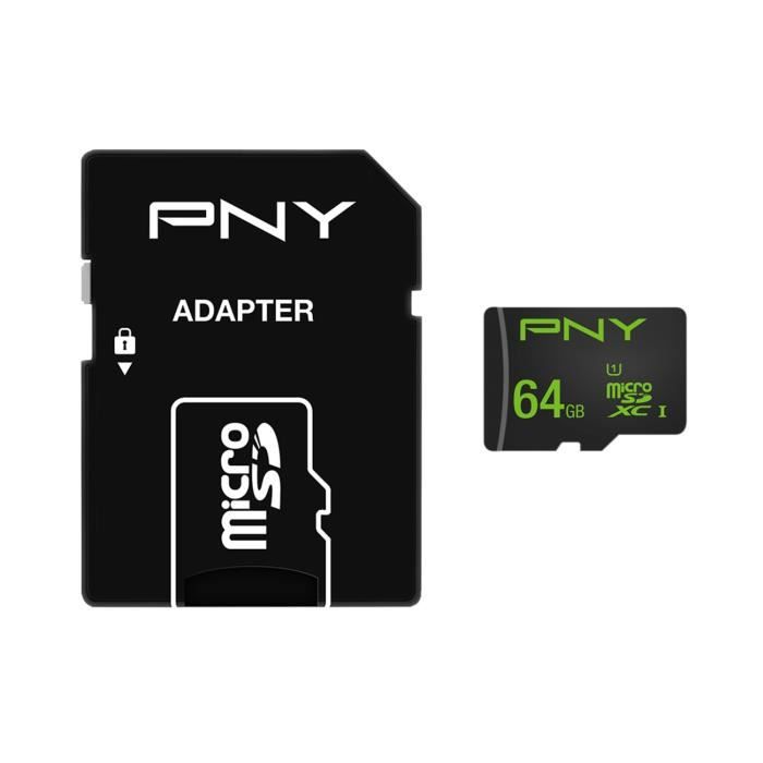 PNY Carte mémoire MicroSDXC Performance 64 Go Classe 10 avec une vitesse de lecture allant jusquà 50Mb/s avec adaptateur 