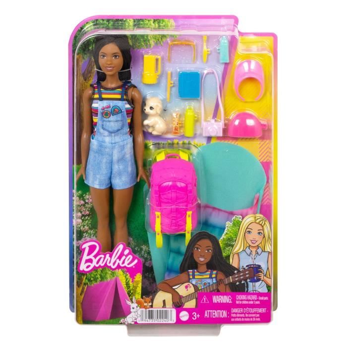 Coffret Barbie Vive le Camping inspiré de la série It Takes Two avec Poupée  Malibu (Blonde, 29 cm), Chiot, Sac à Dos, Sac de Couchage et 10 Accessoires  de Camping, Cadeau pour