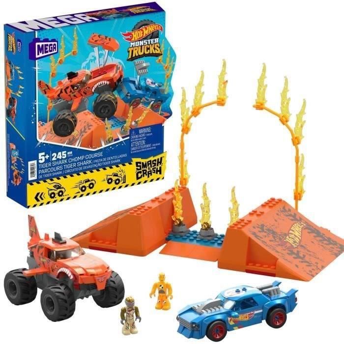 mega construx - hot wheels - smash&crash course requin - construction - 6 ans et +