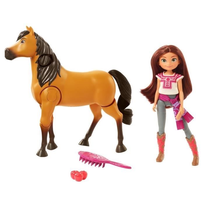 Spirit L'indomptable, coffret Train de Lucky avec poupée, figurine cheval Spirit et accessoires fidèles au film, jouet pour enfant, GXF55