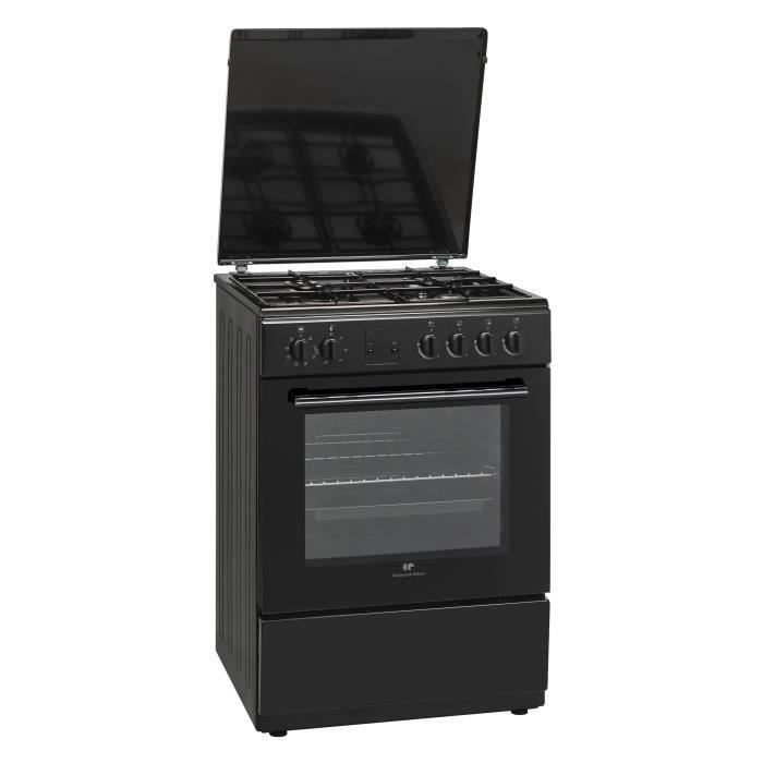 Cuisinière gaz CONTINENTAL EDISON CECG60FCB1 - 4 feux - L59,8 x P61 xH83cm-  Noir - Cdiscount Electroménager