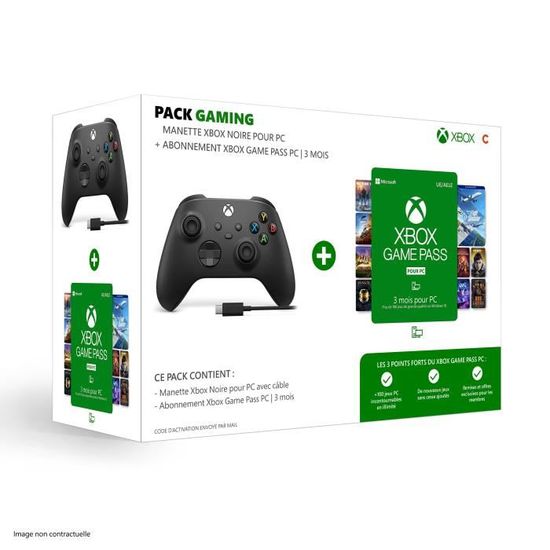 Pack Xbox : Manette nouvelle génération avec câble pour PC - Noir + Abonnement Xbox Game Pass 3 mois pour PC