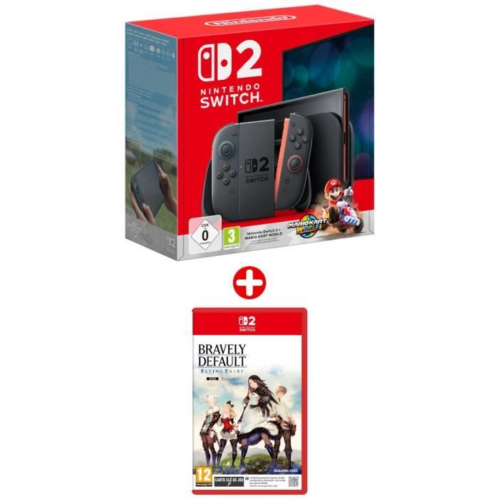 Pack Nintendo : Console Nintendo Switch 2 + Mario Kart World (Code) + Bravely Default Flying Fairy HD Remaster