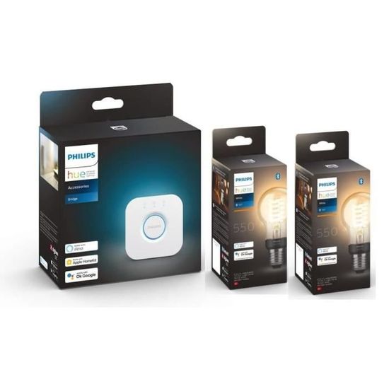 PHILIPS Hue Bridge Pont de connexion + 2 Philips HUE White 9W Filament E27 x1 Cdiscount