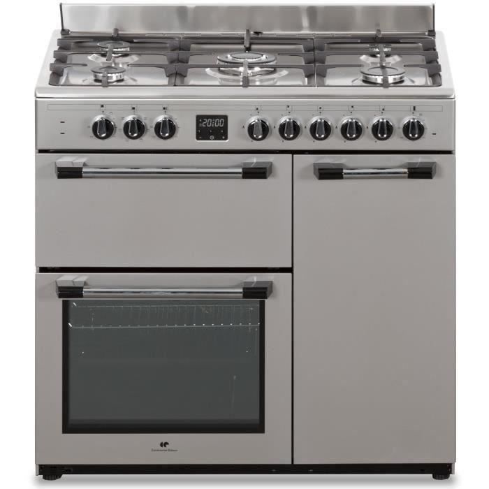 Cuisinière piano gaz 3 fours électriques CONTINENTAL EDISON CECP903FIX 5 feux - Inox - Largeur 90 cm