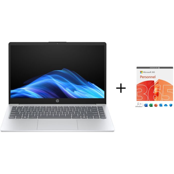 PC Portable HP Omnibook 3 14-ha0015nf - Windows 11 - 14 FHD IPS - Ryzen AI 5 340 - 16Go - 512Go SSD - Microsoft Office 365 1 an