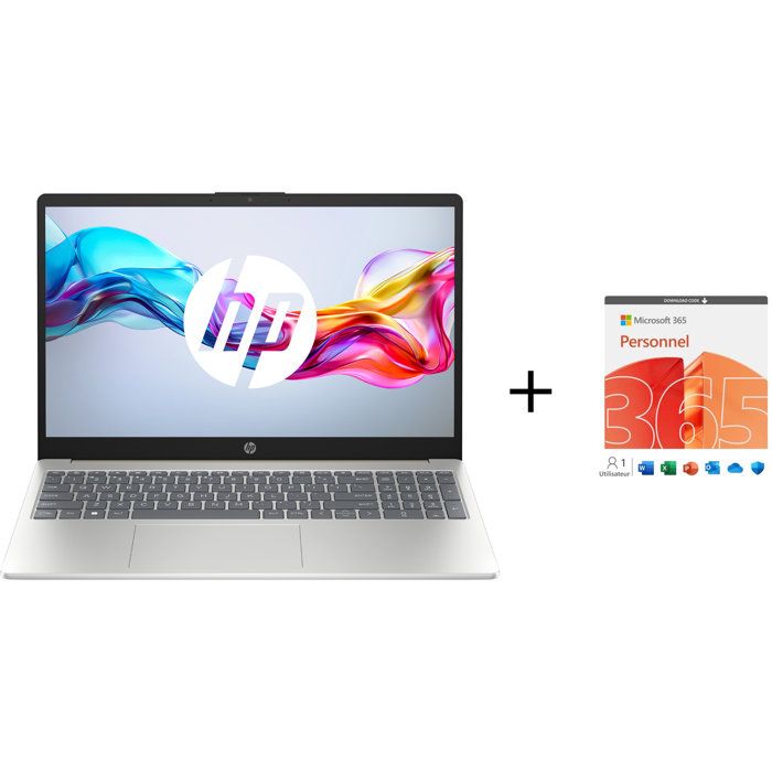 PC Portable HP 15-fd0184nf - Windows 11 - 156 FHD IPS - Core 5 120U - 24Go - 512Go SSD + Microsoft Office 365 1 an