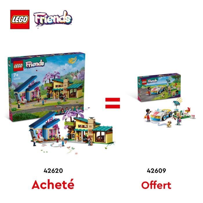LEGO® 42620 Friends Les Maisons Familiales d’Olly et de Paisley + LEGO® 42609 Friends La Voiture Électrique et la Borne de Recharge