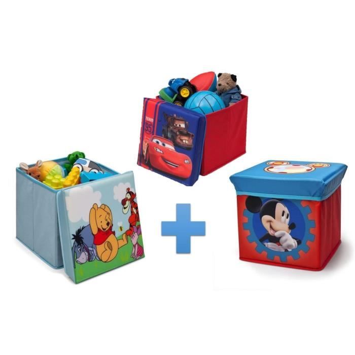 WINNIE L'OURSON/ MICKEY/ CARS Lot de 3 poufs de rangement/coffres à