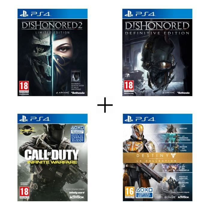 Pack De 4 Jeux Ps4 Dishonored 2 Dishonored Definitive Edition Call Of Duty Infinite Warfare Destiny La Collection Cdiscount Jeux Video Pack De 4 Jeux Ps4 Dishonored 2 Dishonored Definitive Edition Call Of Duty Infinite Warfare Destiny La Collection Cdiscount Jeux Video