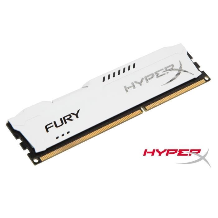 Memoire PC HyperX FURY White 4Go DDR3 1600MHz CL10 DIMM pas cher Memoire PC HyperX FURY White 4Go DDR3 1600MHz CL10 DIMM pas cher