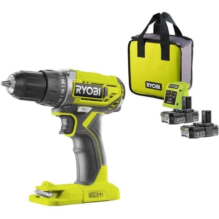 RYOBI Perceuse visseuse sans fil 18V 50 Nm 500 1 800 trmin mandrin 13 mm 1 batteries lithium+ 2 0 Ah chargeur 2 Livrée en sac de transport R18DD3 - vue 7