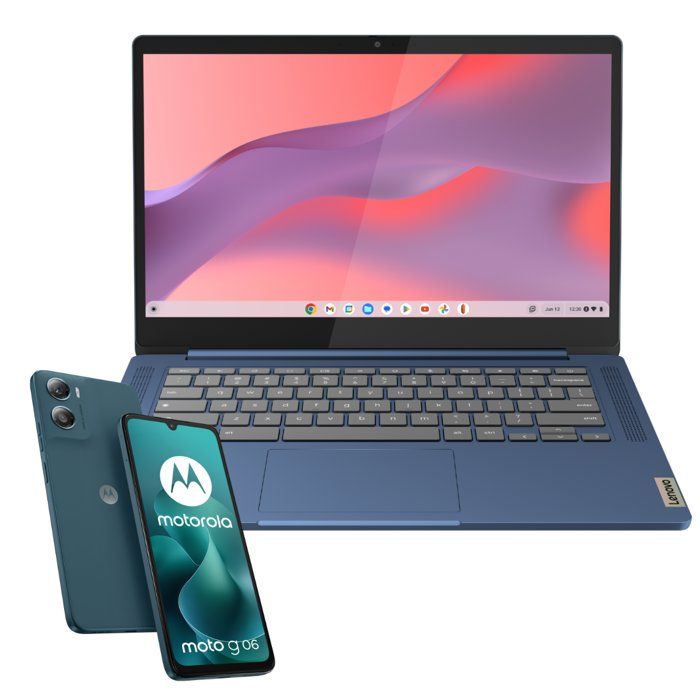 PC Portable Chromebook Lenovo IdeaPad Slim 3 - Chrome OS - 14 - RAM 4Go - Stockage 128 Go + Smartphone Motorola G06 64Go
