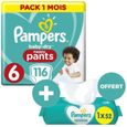 PAMPERS 116 couches Baby-Dry Pants Taille 6 15kg+ Pack 1 Mois + SENSITIVE 52 lingettes bébé OFFERTES-0