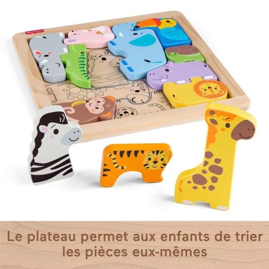 Puzzle En Bois Animaux Fisher-Price - 13 Pièces Pour Tout-Petits Dès 2 Ans - Apprentissage Des Formes Et Tri - 1